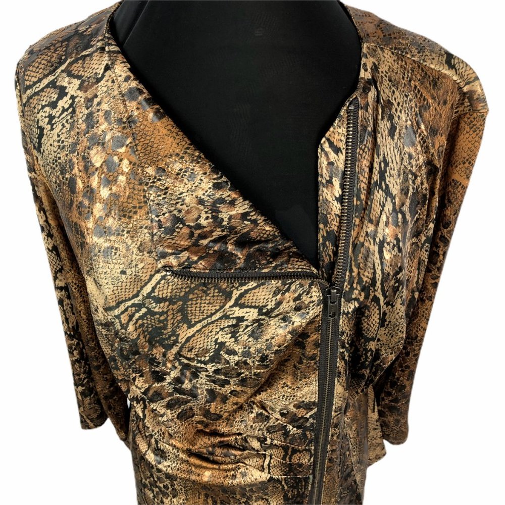 Vintage Boho Chic Snake Print Faux Wrap Zip up Top - Picture 3 of 6